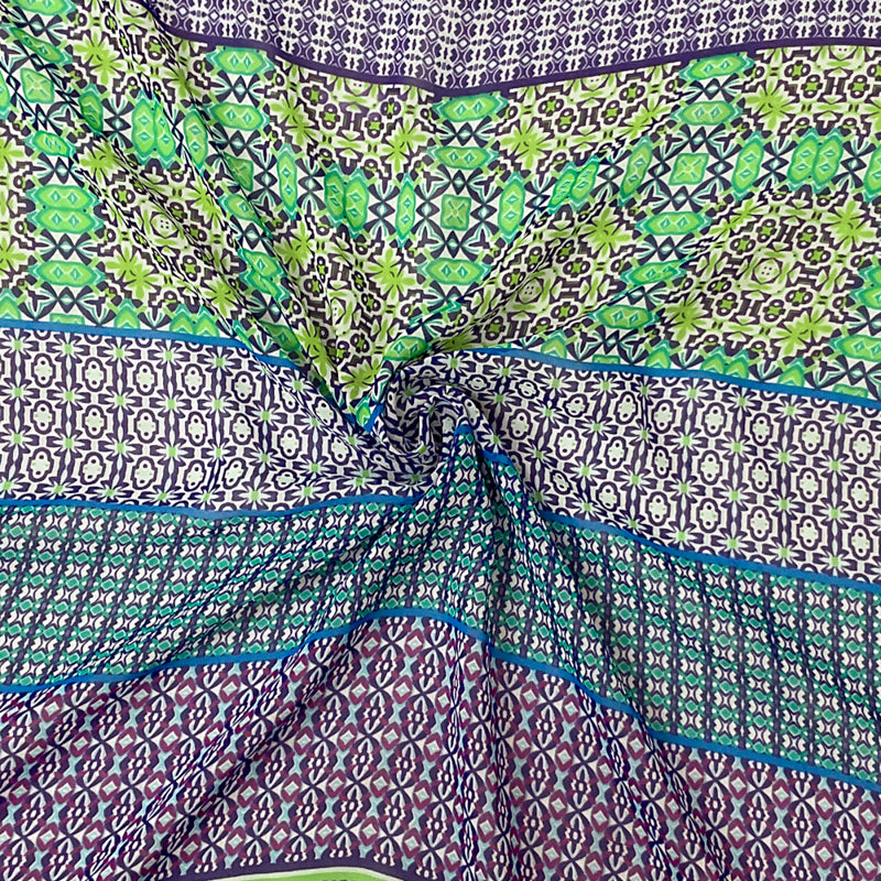 Blue-Purple-Multi Poly Moroccan Printed Chiffon Woven Fabric
