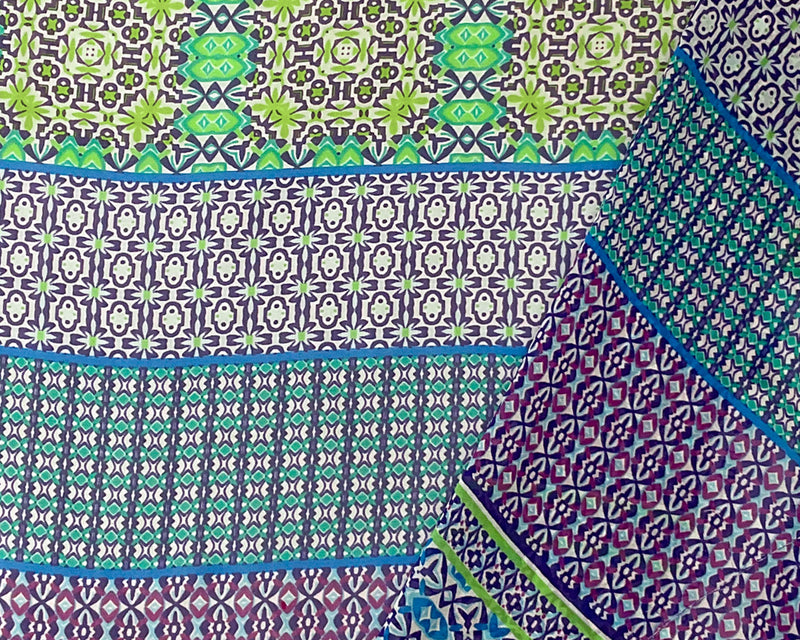 Blue-Purple-Multi Poly Moroccan Printed Chiffon Woven Fabric