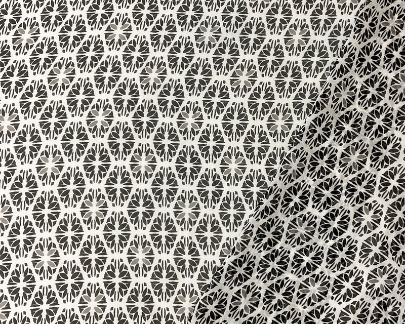 Black-White-Gray Poly Tile Floral Printed Chiffon Woven Fabric