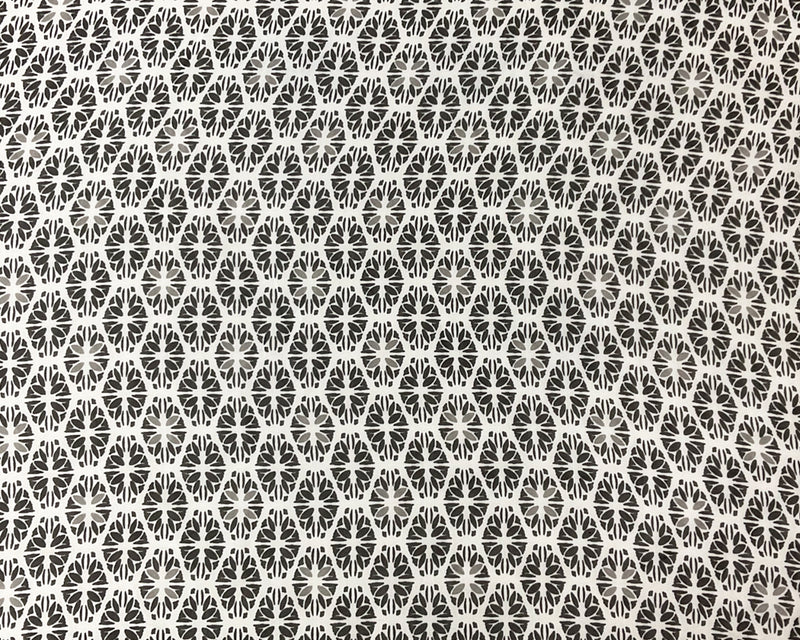 Black-White-Gray Poly Tile Floral Printed Chiffon Woven Fabric