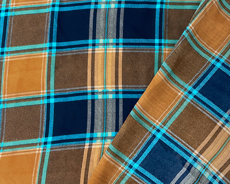 1/2 YD PC-Brown-Blue Beige Poly Plaid Printed Georgette Woven Fabric