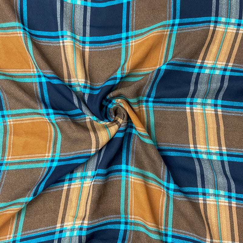 1/2 YD PC-Brown-Blue Beige Poly Plaid Printed Georgette Woven Fabric