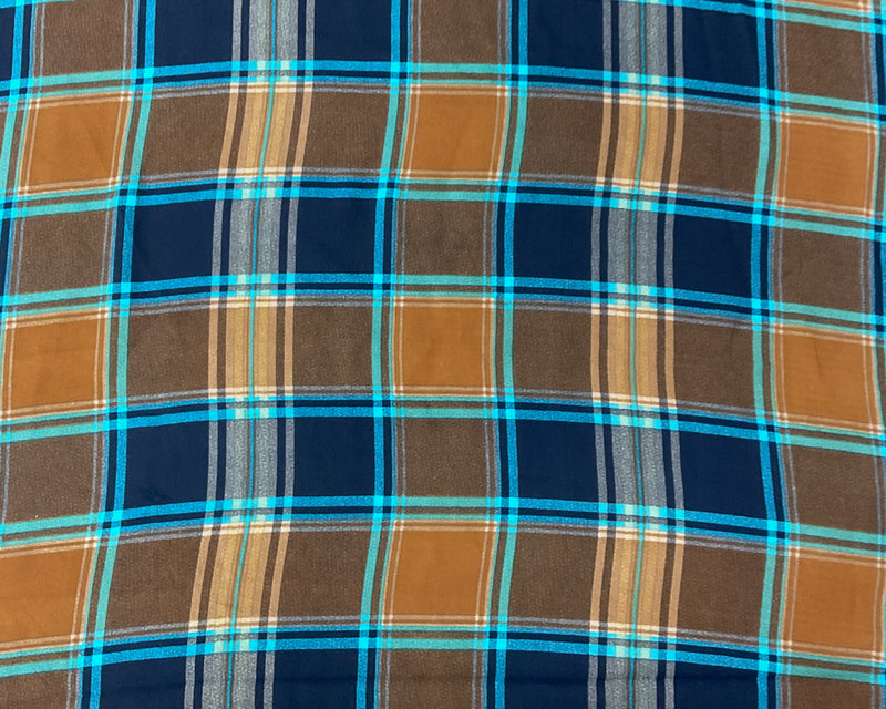 1/2 YD PC-Brown-Blue Beige Poly Plaid Printed Georgette Woven Fabric