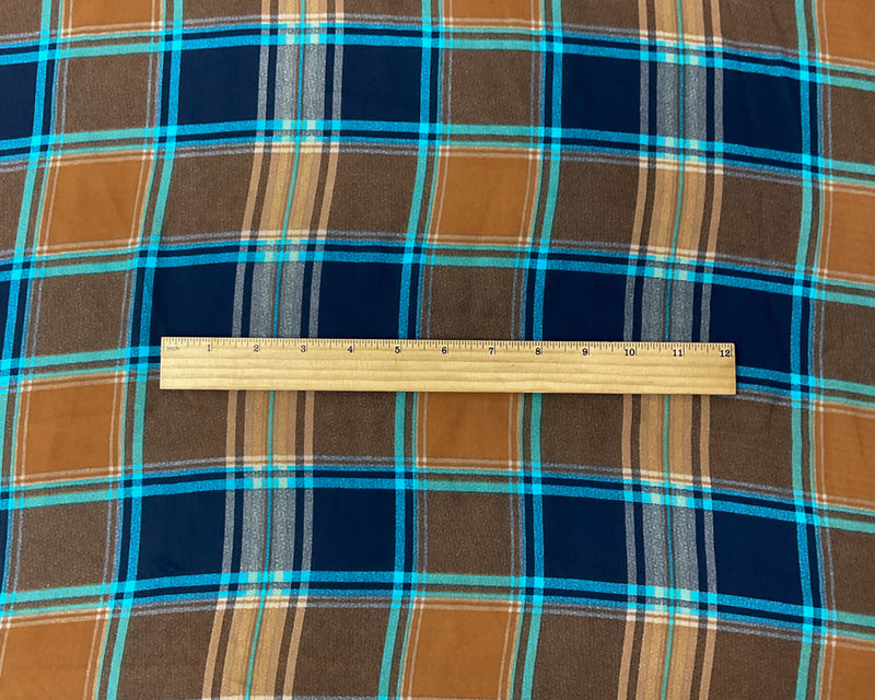 1/2 YD PC-Brown-Blue Beige Poly Plaid Printed Georgette Woven Fabric
