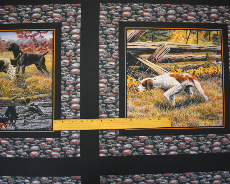 Black-Multi Cotton Show Dogs Printed Pillow Panel Woven Fabric