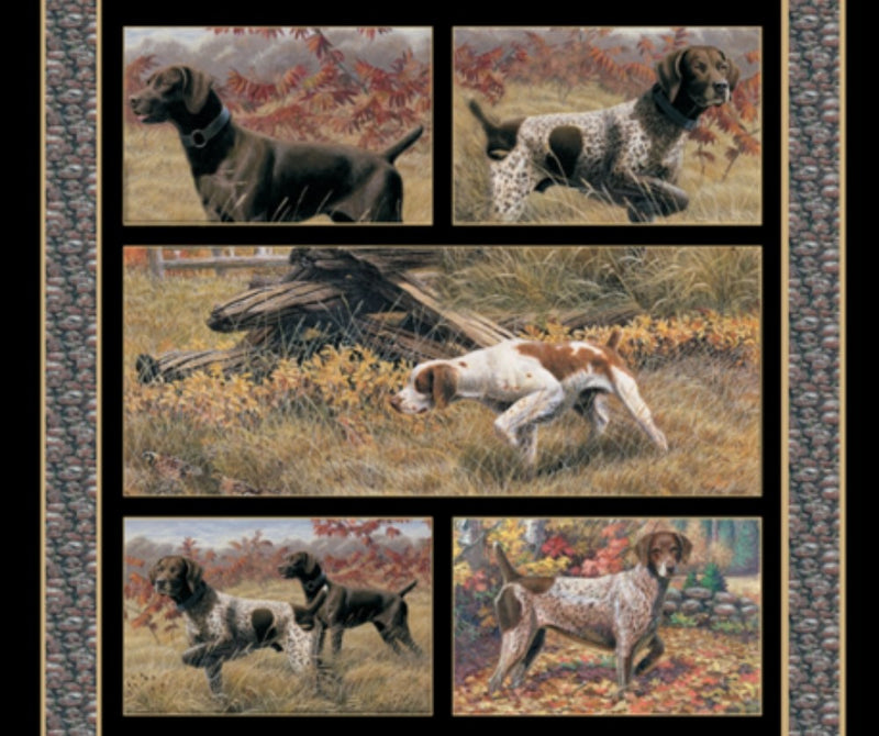 Black-Multi Cotton Show Dogs Wall Hanging Panel Woven Fabric