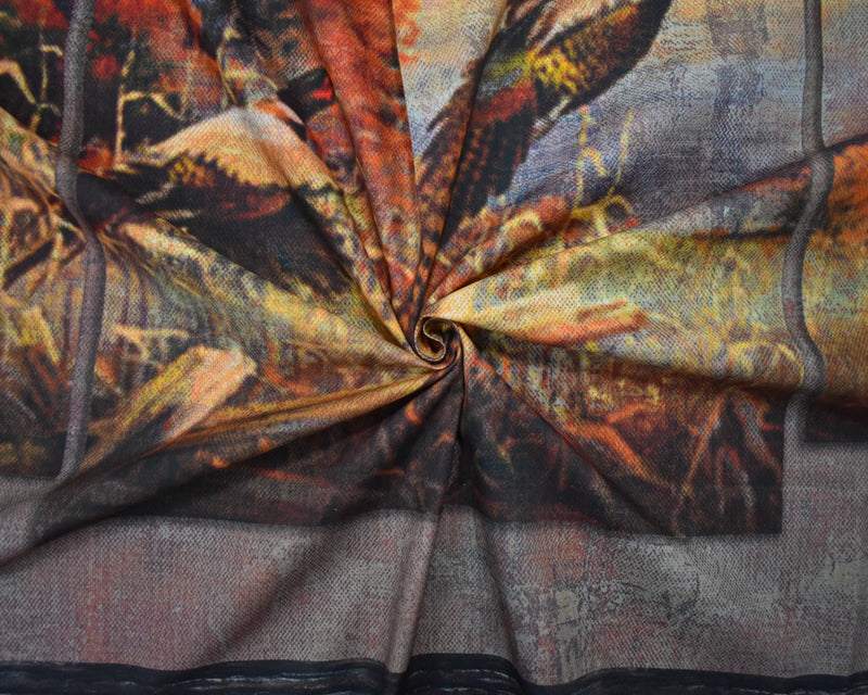 Orange-Brown-Multi Cotton Peasant Printed Wall Hanging Panel Woven Fabric