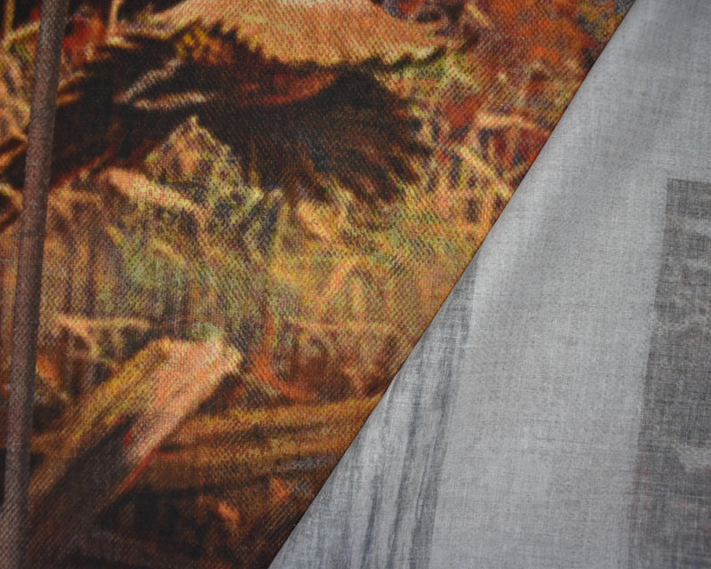 Orange-Brown-Multi Cotton Peasant Printed Wall Hanging Panel Woven Fabric