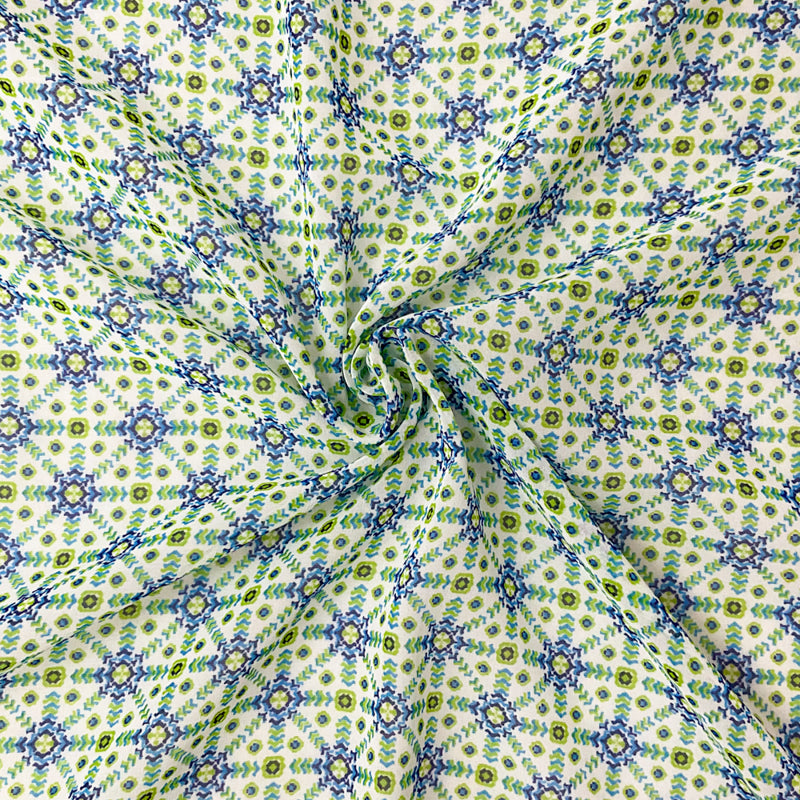 Green-White-Multi Poly Abstract Printed Chiffon Woven Fabric