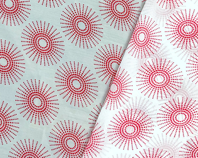 1 1/2 YD PC-White-Red Poly Abstract Printed Chiffon Woven Fabric