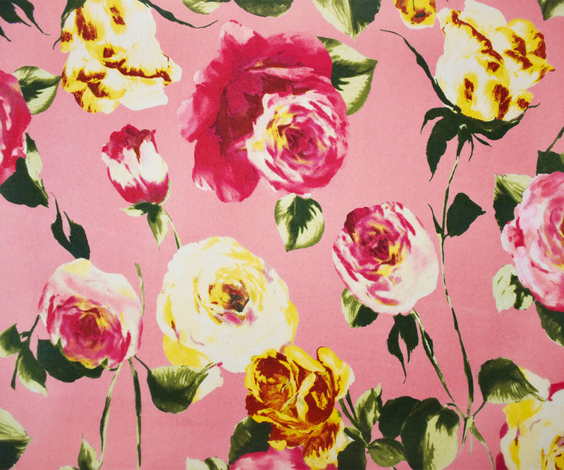 Pink-Yellow-Multi Poly Floral Printed Chiffon Woven Fabric