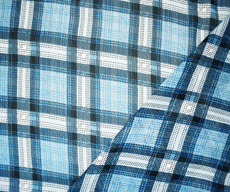 Blue-Black-Multi Poly Plaid Printed Yoryu Chiffon Woven Fabric