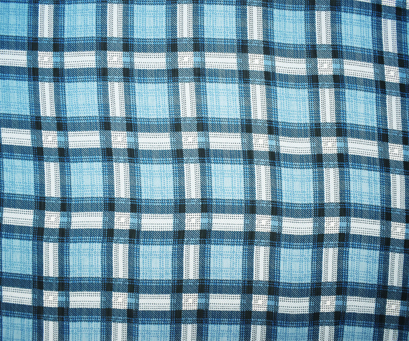 Blue-Black-Multi Poly Plaid Printed Yoryu Chiffon Woven Fabric