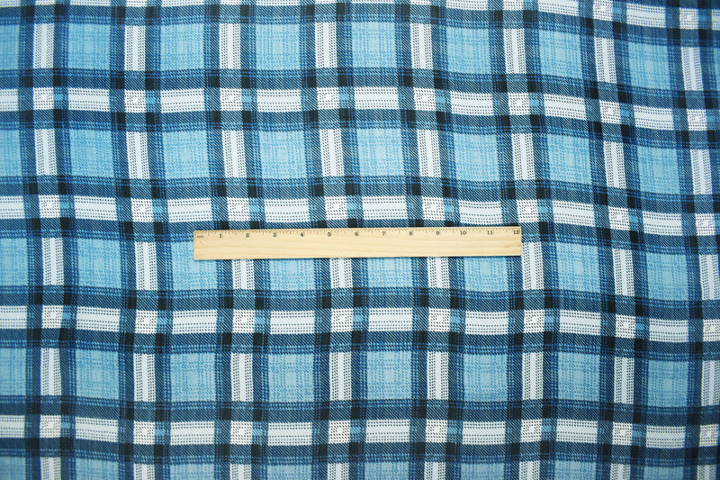 Blue-Black-Multi Poly Plaid Printed Yoryu Chiffon Woven Fabric