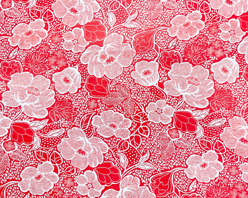 2 YD PC-Red-White Poly Floral Printed Chiffon Woven Fabric