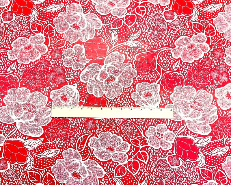 2 YD PC-Red-White Poly Floral Printed Chiffon Woven Fabric
