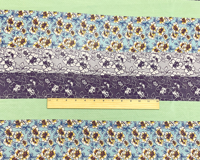 Blue-Green-Multi Poly Stripe Floral Printed Chiffon Woven Fabric