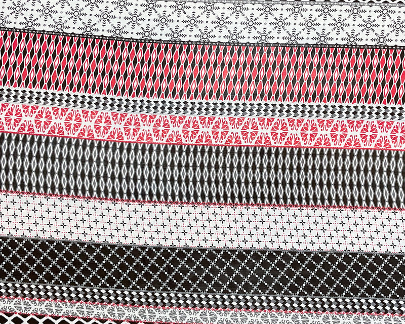 Red-White-Multi Poly Multi Pattern Printed Chiffon Woven Fabric