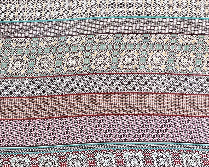 Red-Pink-Multi Poly Stripe Aztec Printed Chiffon Woven Fabric