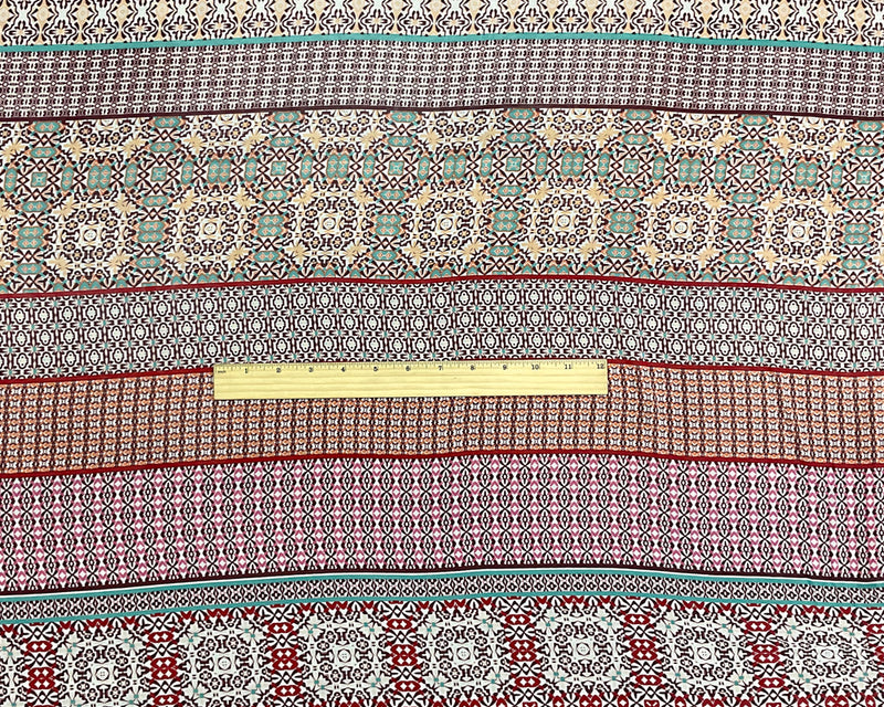 Red-Pink-Multi Poly Stripe Aztec Printed Chiffon Woven Fabric