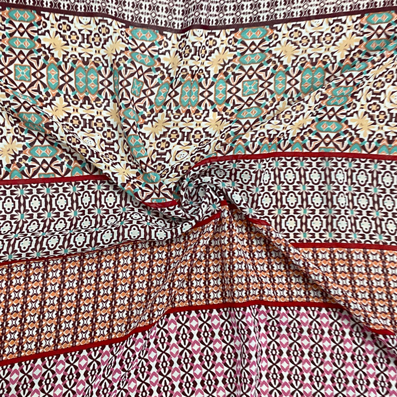 Red-Pink-Multi Poly Stripe Aztec Printed Chiffon Woven Fabric