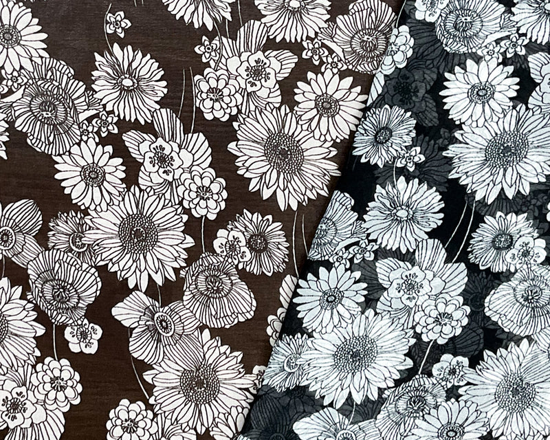 Black-White Poly Floral Printed Chiffon Woven Fabric