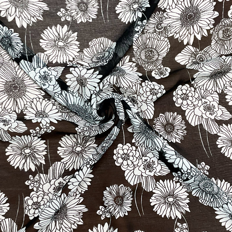 Black-White Poly Floral Printed Chiffon Woven Fabric