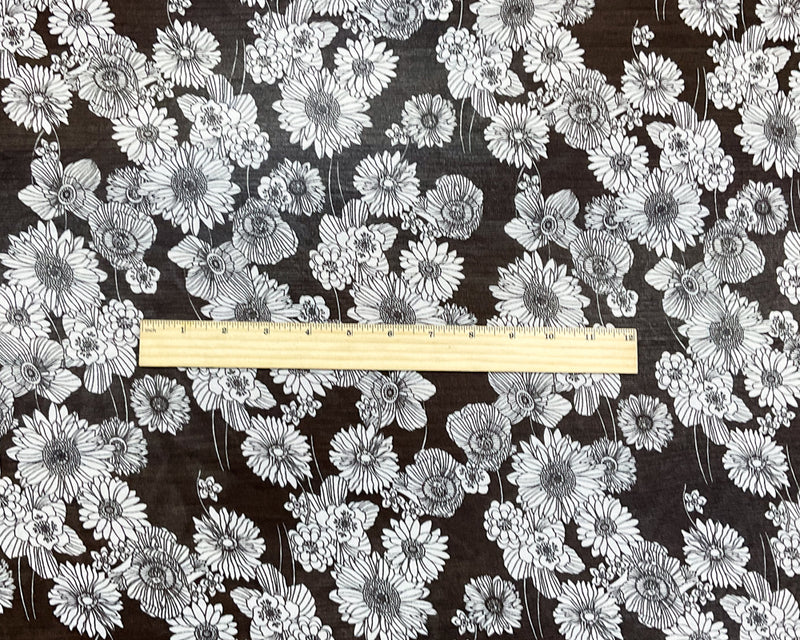 Black-White Poly Floral Printed Chiffon Woven Fabric