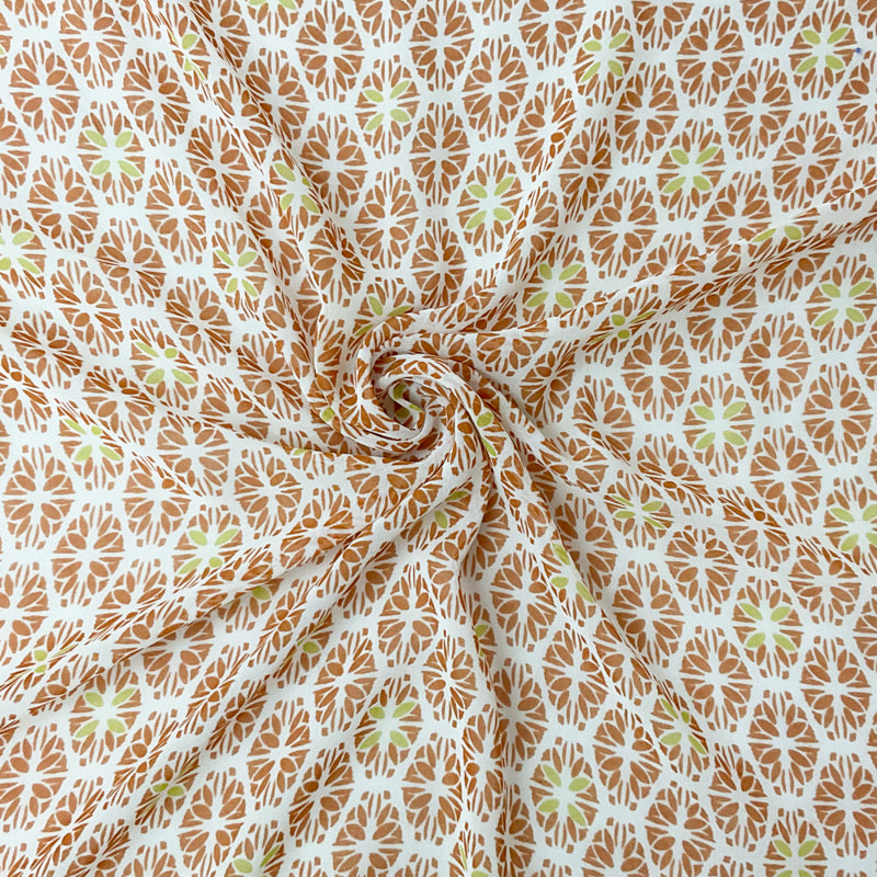 Brown-Multi Poly Abstract Floral Tile Print Chiffon Woven Fabric