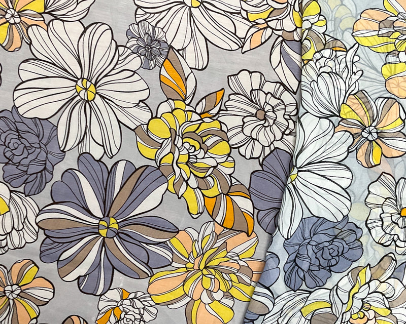 1 YD PC-Gray-Purple-Multi Poly Floral Printed Chiffon Woven Fabric