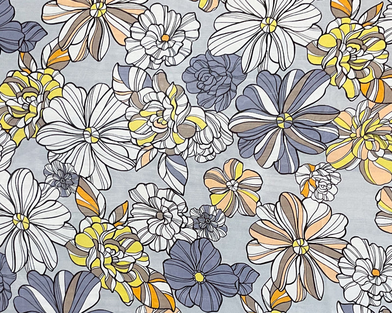 1 YD PC-Gray-Purple-Multi Poly Floral Printed Chiffon Woven Fabric