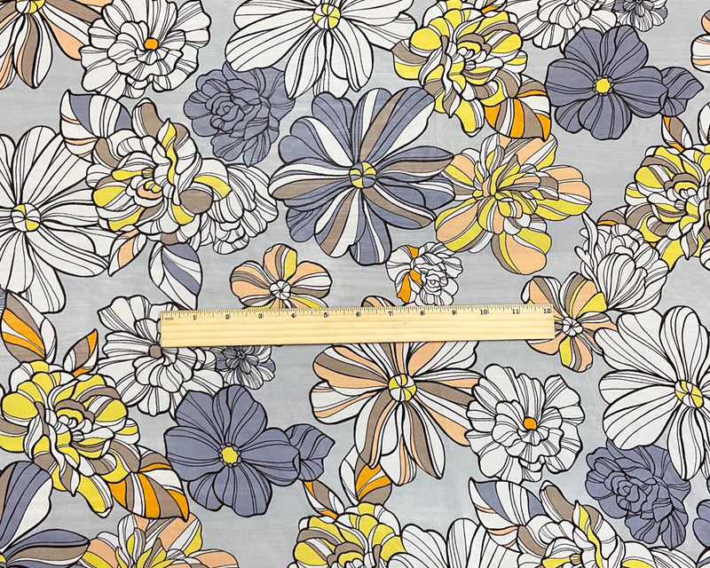 1 YD PC-Gray-Purple-Multi Poly Floral Printed Chiffon Woven Fabric