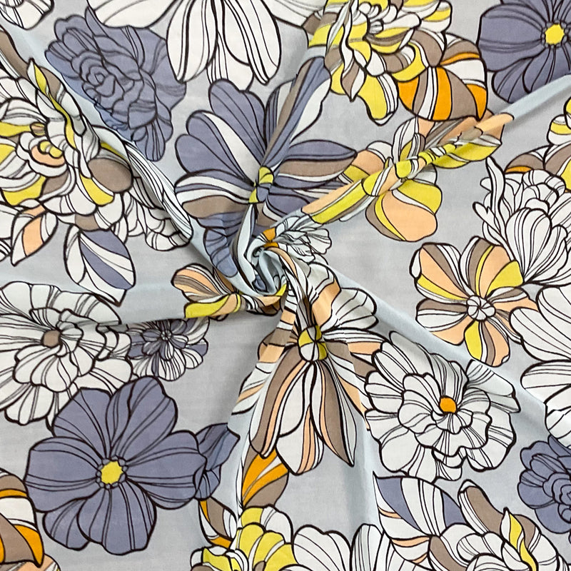 1 YD PC-Gray-Purple-Multi Poly Floral Printed Chiffon Woven Fabric