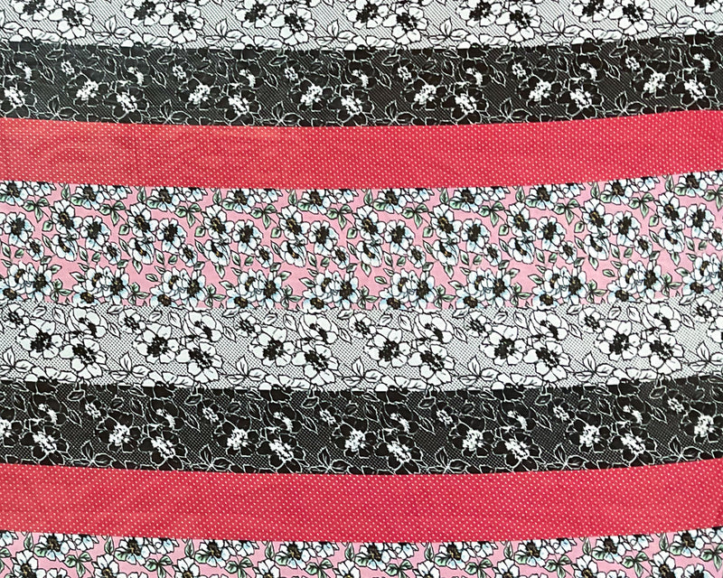 Red-Black-Multi Poly Stripe Floral Printed Chiffon Woven Fabric
