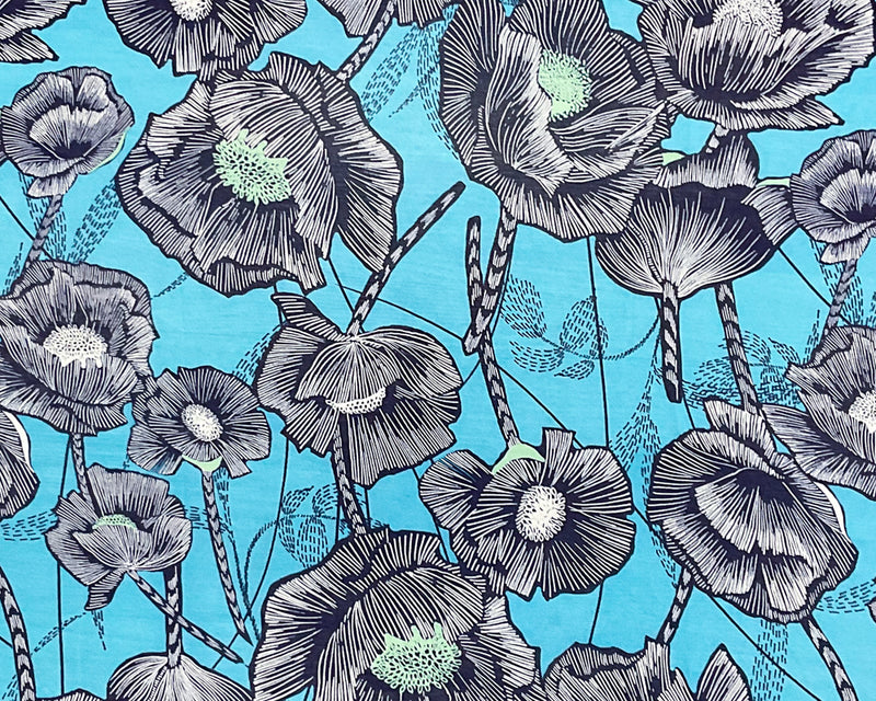 Blue-Green-White Poly Floral Printed Chiffon Woven Fabric