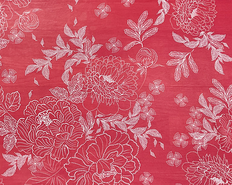 1 3/4 YD PC-Red-White Poly Floral Printed Chiffon Woven Fabric