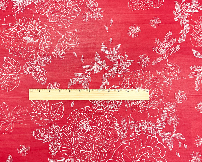 1 3/4 YD PC-Red-White Poly Floral Printed Chiffon Woven Fabric