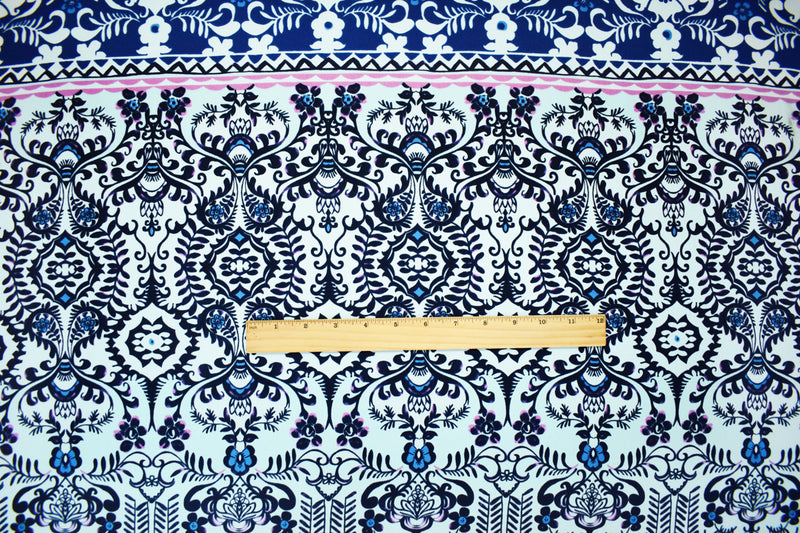 Blue-Multi Poly Abstract Floral Printed Moss Crepe Woven Fabric