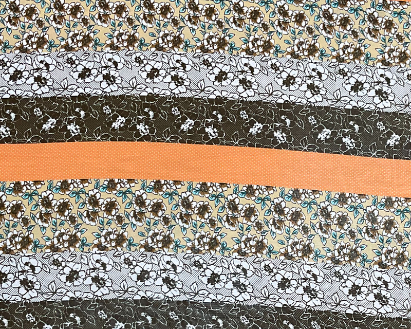Beige-Orange-Multi Poly Stripe Floral Printed Chiffon Woven Fabric