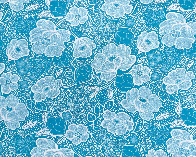 Turquoise-White Poly Floral Printed Chiffon Woven Fabric