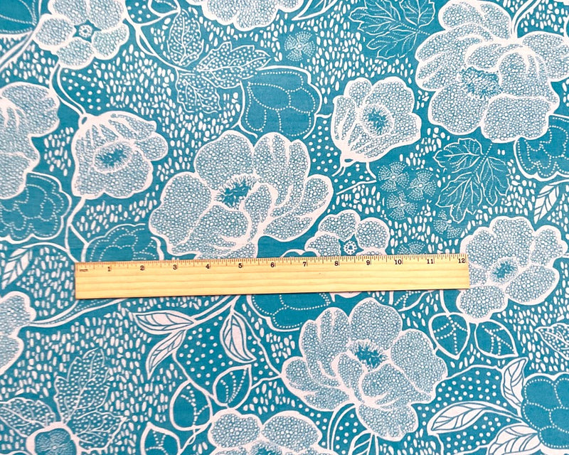 Turquoise-White Poly Floral Printed Chiffon Woven Fabric
