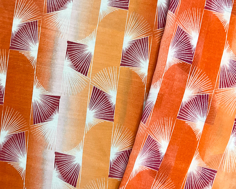 1 YD PC-Orange-Red-White Poly Abstract Printed Chiffon Woven Fabric