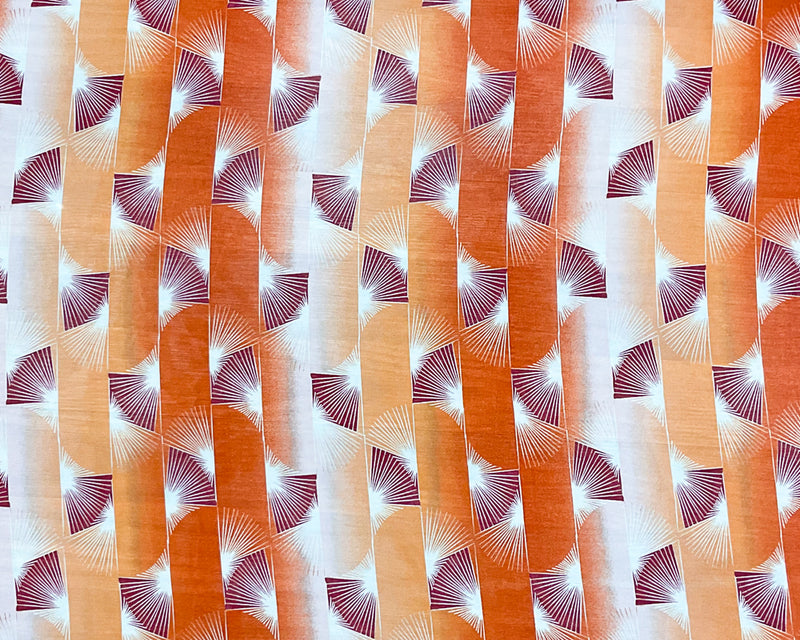 1 YD PC-Orange-Red-White Poly Abstract Printed Chiffon Woven Fabric