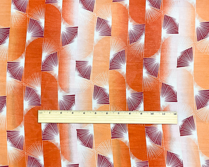 1 YD PC-Orange-Red-White Poly Abstract Printed Chiffon Woven Fabric