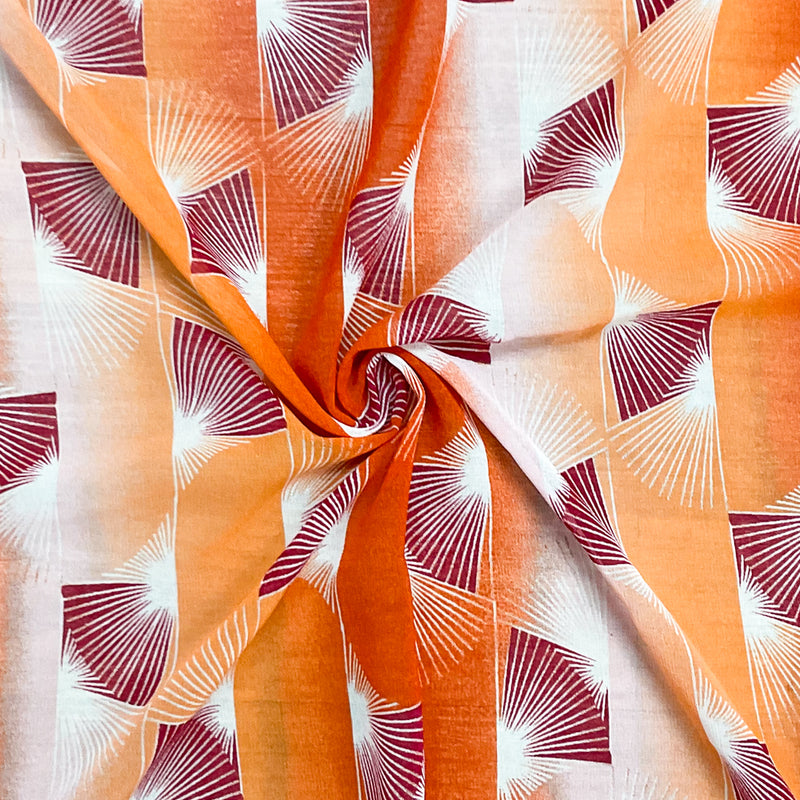 1 YD PC-Orange-Red-White Poly Abstract Printed Chiffon Woven Fabric
