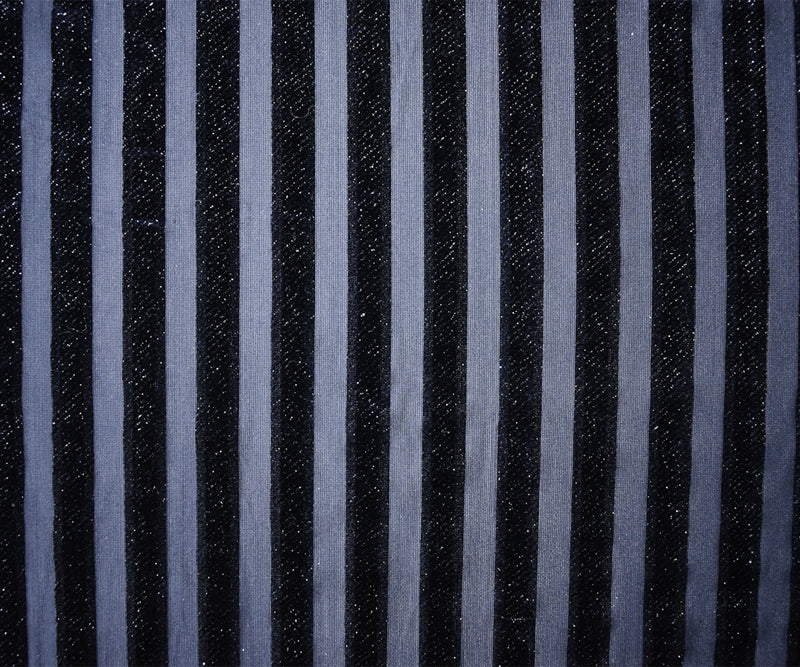 Blue-Sliver Poly Burnout Stripe Stretch Velvet Mesh Knit Fabric