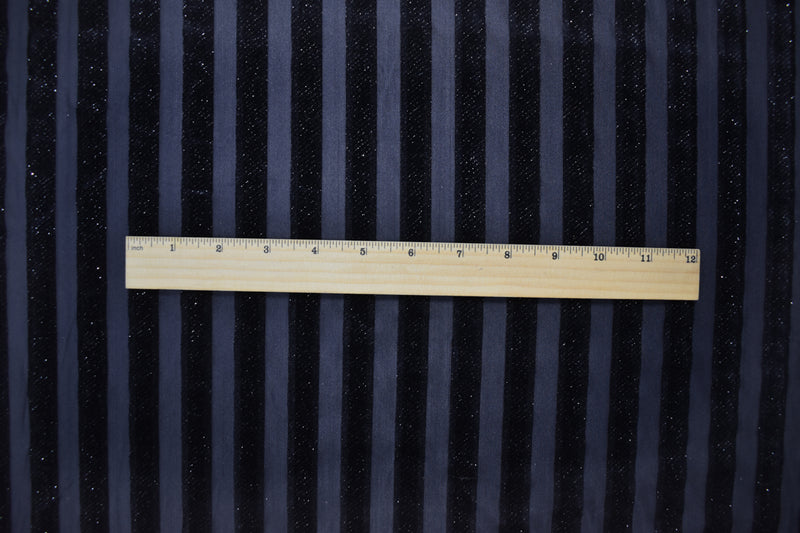 Blue-Sliver Poly Burnout Stripe Stretch Velvet Mesh Knit Fabric