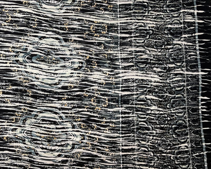 Black-Gray Poly Medallion Border Printed Knife Pleat Knit Fabric