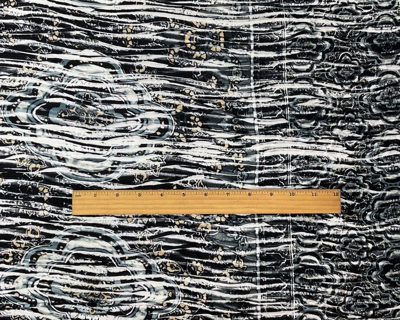 Black-Gray Poly Medallion Border Printed Knife Pleat Knit Fabric