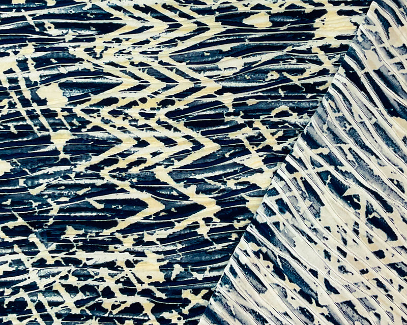 1 3/4 YD PC-Deep Navy-Multi Poly Abstract Printed Knife Pleat Knit Fabric